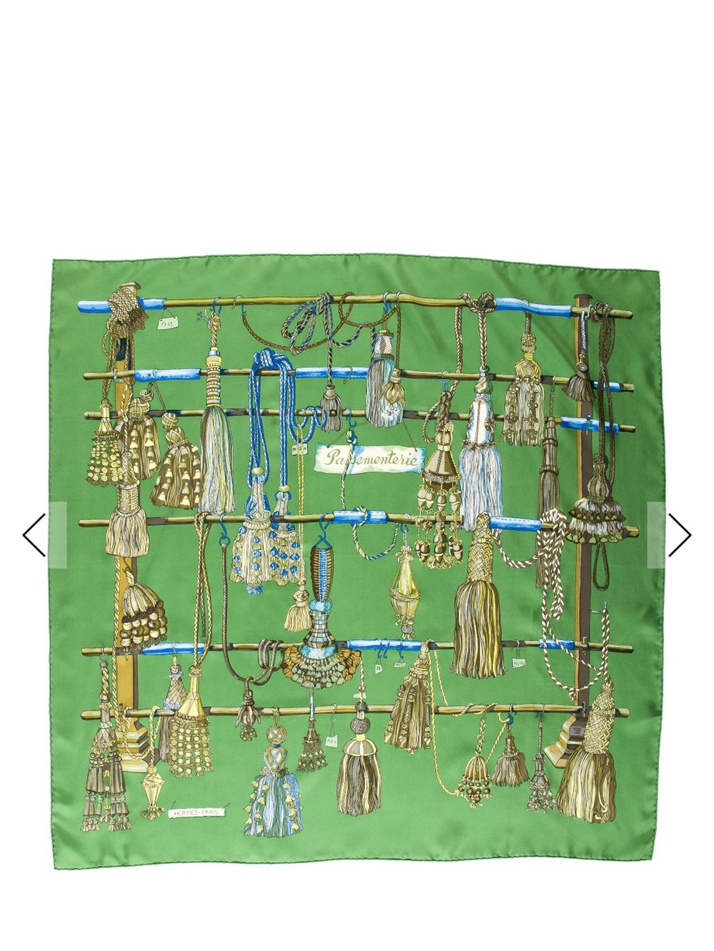 Hermes Silk Tassel Print Scarf in Green